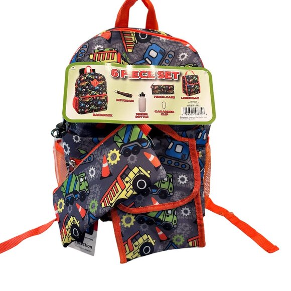 Backpack 6-Piece Construction Trucks Water Bottle Pen‎ Case Lunch Bag NEW *READ* - Picture 10 of 15